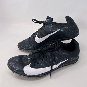 Nike Racing Black Metallic Blue Lace-Up Track Shoes Size 8 Excellent Condition